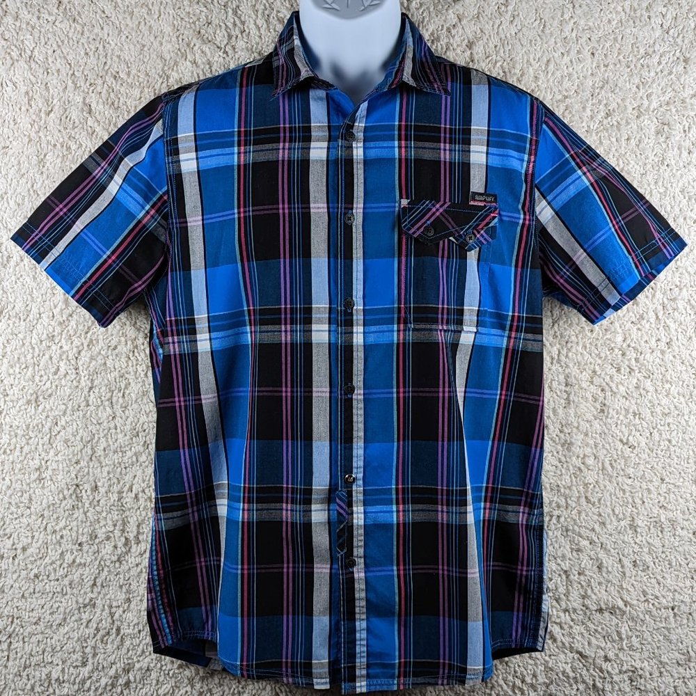 Amplify* Men's Short Sleeve Button Down Curved Hem Chest‎ Pocket Shirt~ Medium